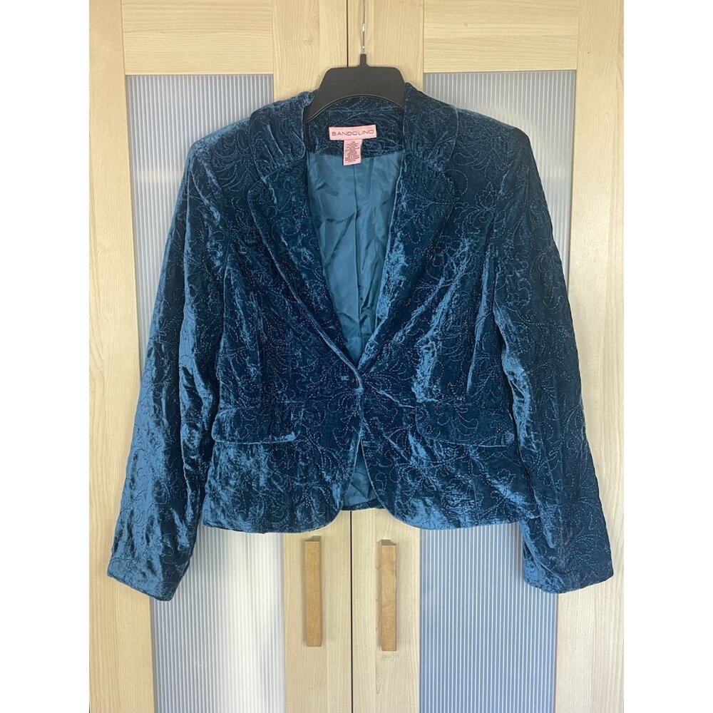 Bandolino Jacket Womens 14 Blue Y2K Vintage Blazer Velvet Embroidered Witchy